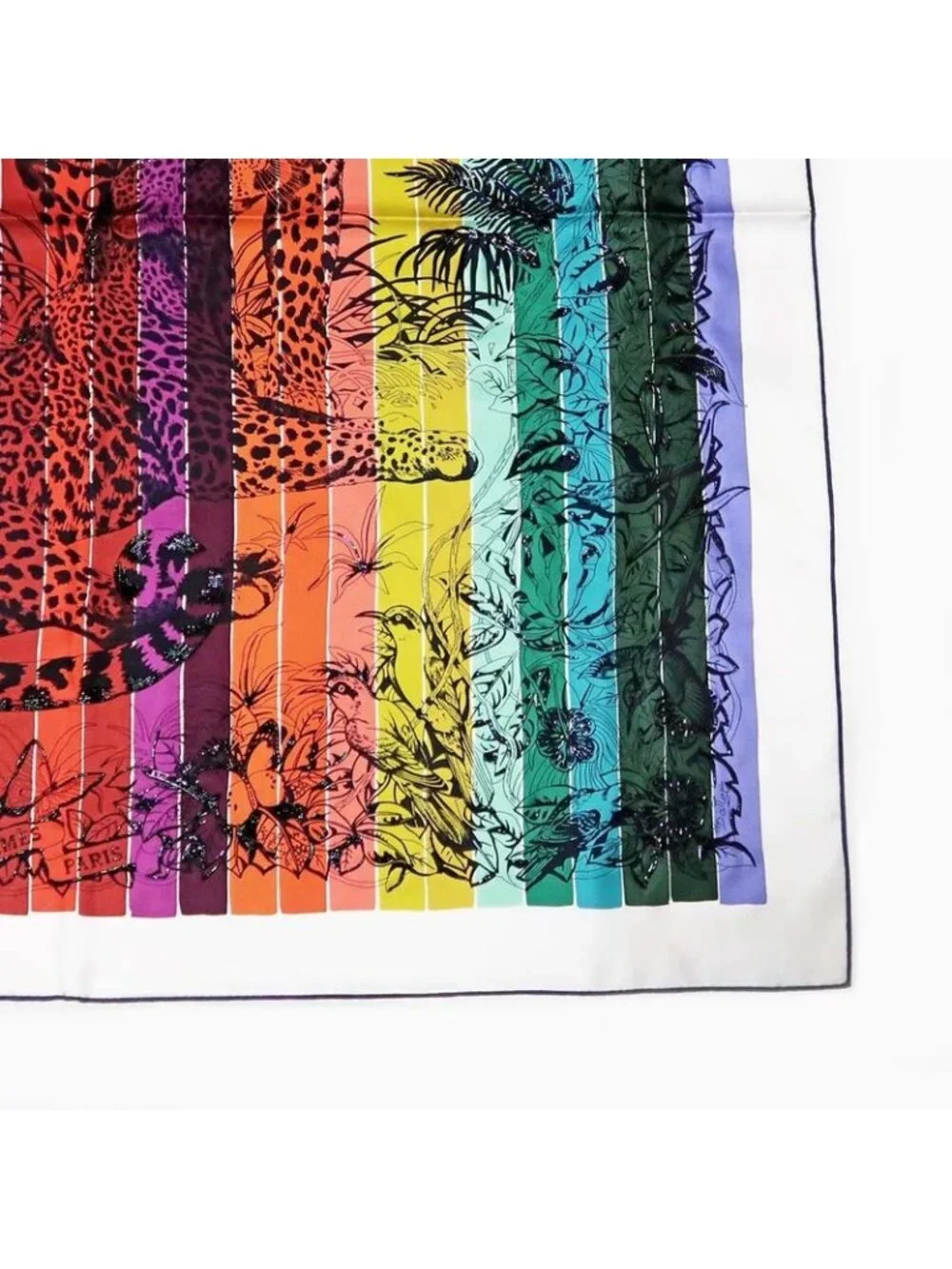Hermes Carre 90 Scarf Jungle Love Rainbow 100% Silk Multicolor Bead - Picture 5 of 10